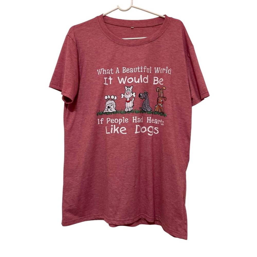 Dog Design What‎ A Beautiful World Graphic T-Shirt In Heathered Red With x&